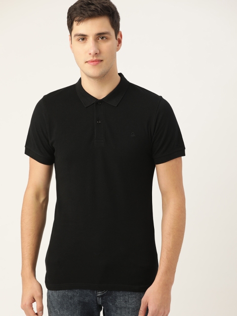 

United Colors of Benetton Men Black Solid Polo Collar T-shirt