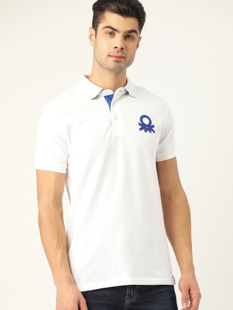 

United Colors of Benetton Men White Solid Polo Collar T-shirt