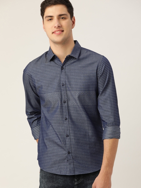 

United Colors of Benetton Men Blue & Grey Slim Fit Striped Casual Shirt