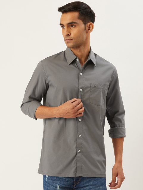 

United Colors of Benetton Men Grey Regular Fit Solid Knitted Casual Shirt