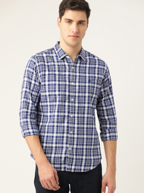 

United Colors of Benetton Men Blue & White Slim Fit Checked Casual Shirt