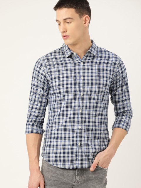 

United Colors of Benetton Men Blue & White Slim Fit Checked Casual Shirt