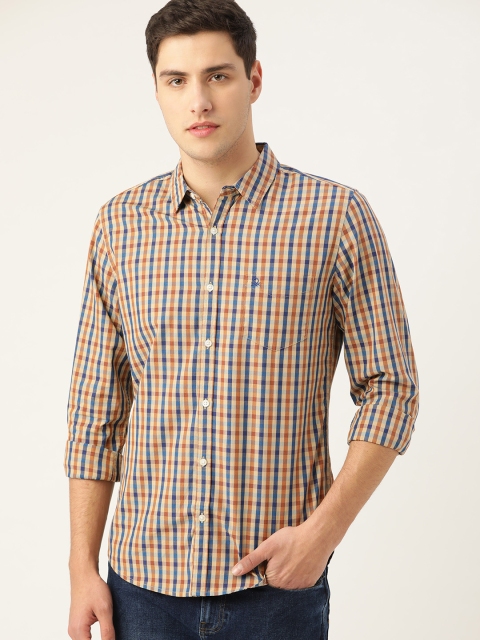 

United Colors of Benetton Men Beige & Blue Slim Fit Checked Casual Shirt