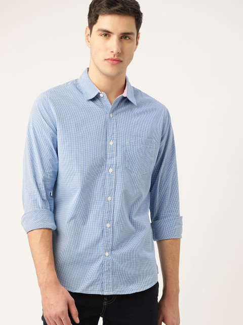 

United Colors of Benetton Men Blue & White Slim Fit Checked Casual Shirt