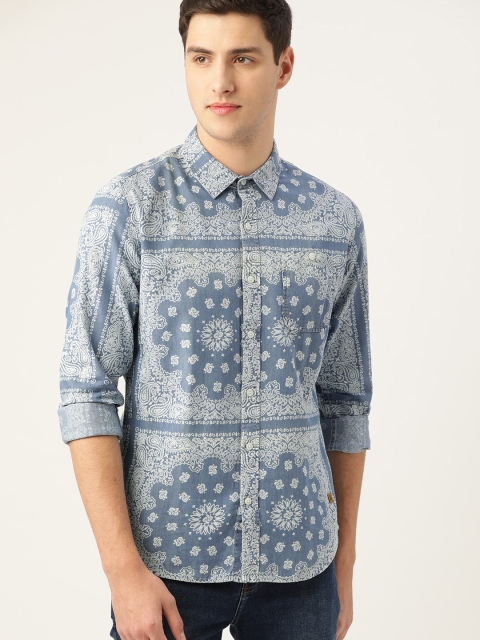 

United Colors of Benetton Men Blue & White Slim Fit Printed Casual Shirt