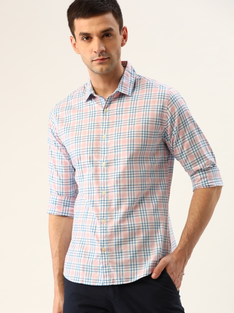 

United Colors of Benetton Men White & Pink Slim Fit Checked Casual Shirt