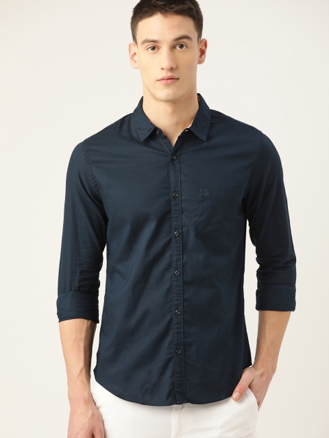 

United Colors of Benetton Men Navy Blue Slim Fit Solid Casual Shirt