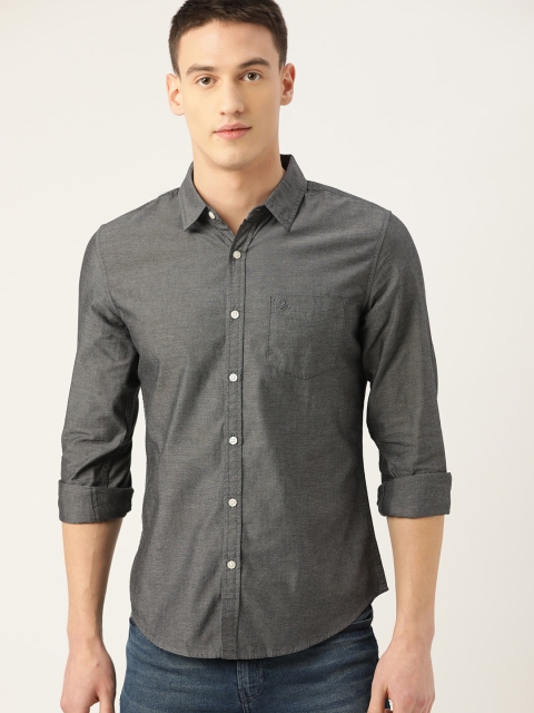 

United Colors of Benetton Men Charcoal Grey Slim Fit Solid Casual Shirt