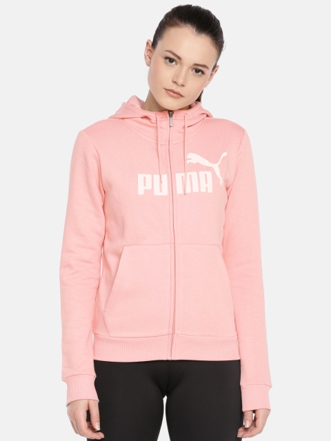 

Puma Women Pink Printed ESS Logo Regular Fit Hooded Sweatshirt