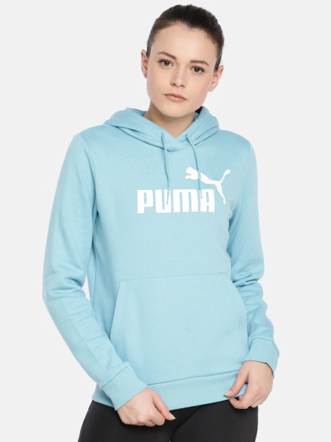 

Puma Women Blue Printed Regular Fit ESS Logo Hooded Sweatshirt