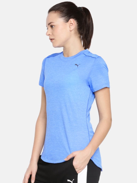 

Puma Women Blue Solid Drycell Ignite Heather SS Round Neck Training & Running T-shirt