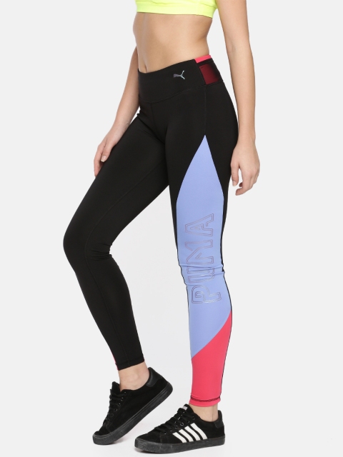 

Puma Women Black & Blue Colourblock Be Bold DryCell Tights