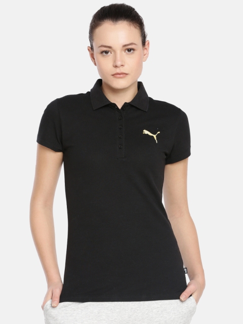 

Puma Women Black Solid Graphic Polo I Polo Collar T-shirt