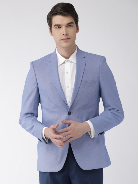 

Raymond Men Blue & White Self Design Contemporary Fit Single-Breasted Formal Blazer