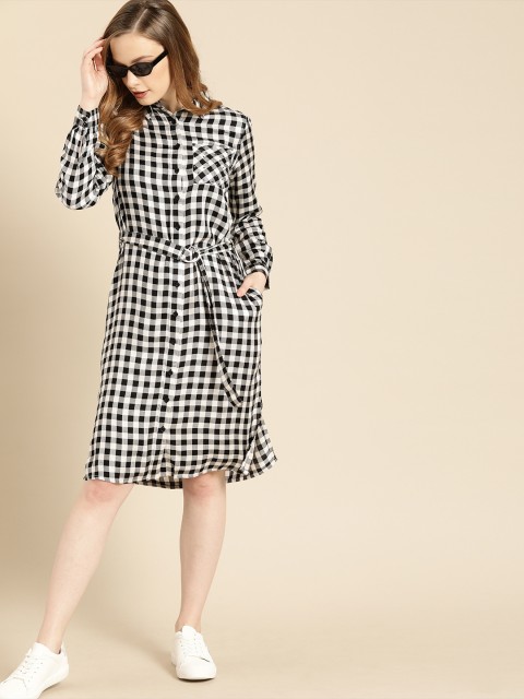 

Ms.Taken Women Black & White Checked Shirt Dress