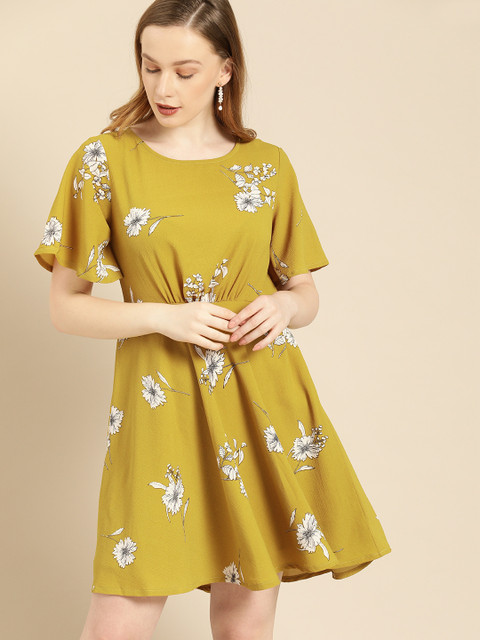 

Ms.Taken Women Lime Green & Yellow Printed Fit and Flare Dress