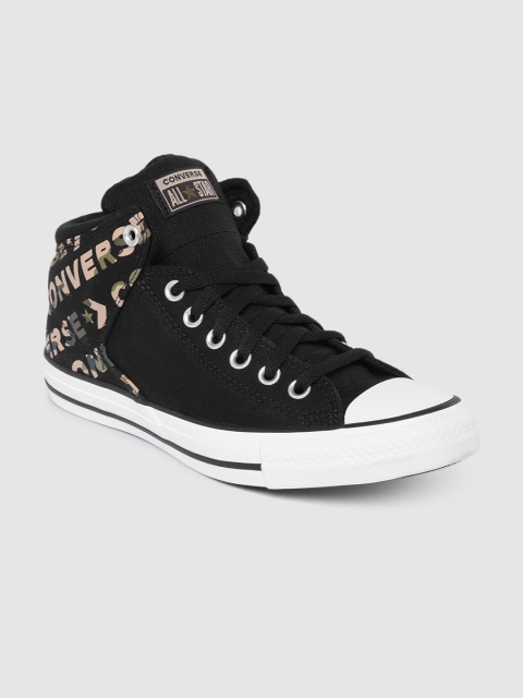 

Converse Men Black Brand Logo Printed Mid-Top Sneakers