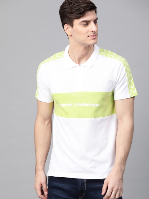 

Hrx By Hrithik Roshan Men White Colourblocked Bio-Wash Polo Lifestyle Tshirt