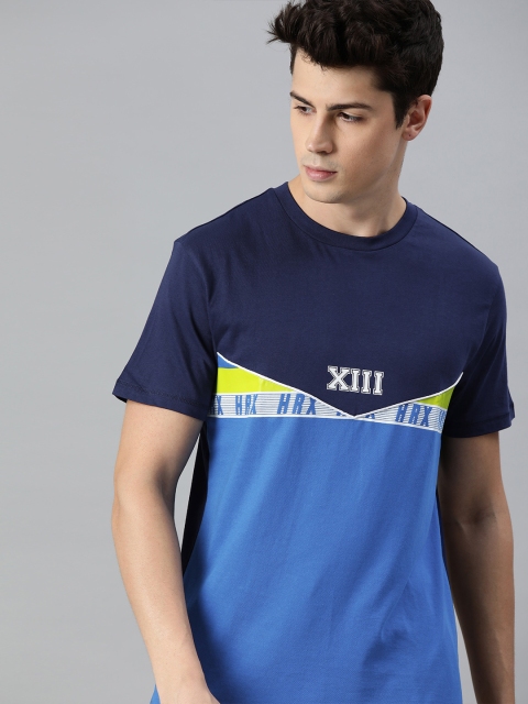 

Hrx By Hrithik Roshan Men Blue Colourblocked Bio-Wash Lifestyle Tshirts