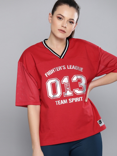 

HRX by Hrithik Roshan Women Red Printed V-Neck Lifestyle T-shirt