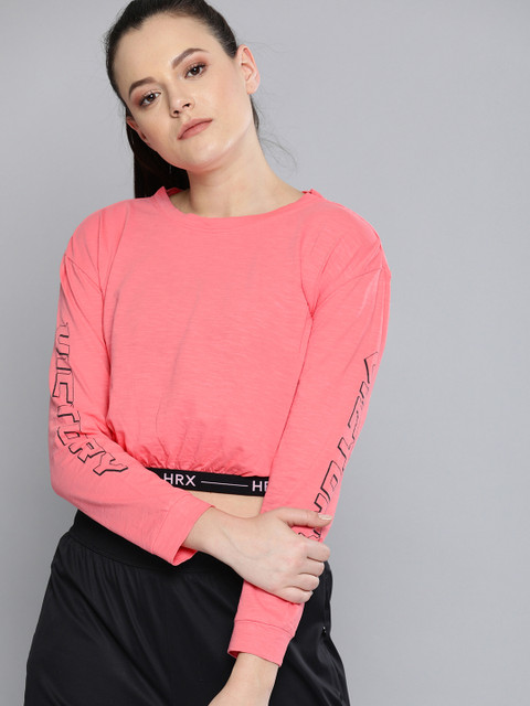 

HRX by Hrithik Roshan Women Pink Solid Regular Fit Lifestyle Bio-Wash Round Neck T-shirt