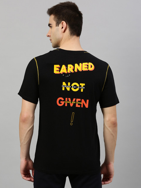 

HRX by Hrithik Roshan Men Black Printed Bio-Wash Lifestyle Pure Cotton T-shirt