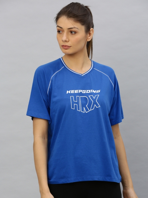 

Hrx By Hrithik Roshan Women Blue Solid Boxy Fit Bio-Wash Lifestyle Tshirts