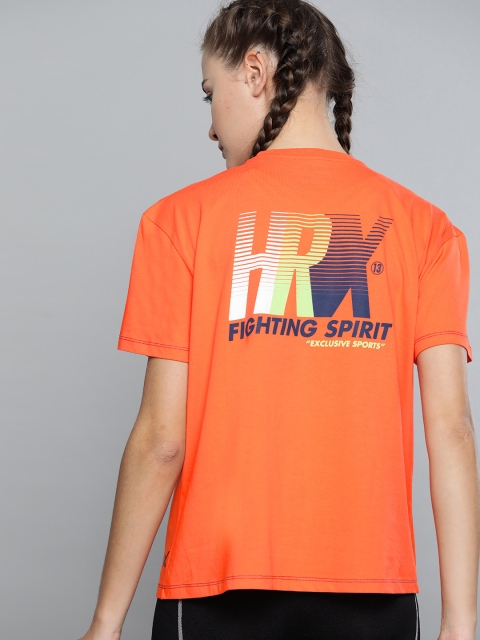 

HRX by Hrithik Roshan Women Orange Printed Back Lifestyle Bio-Wash Boxy Fit Tshirt