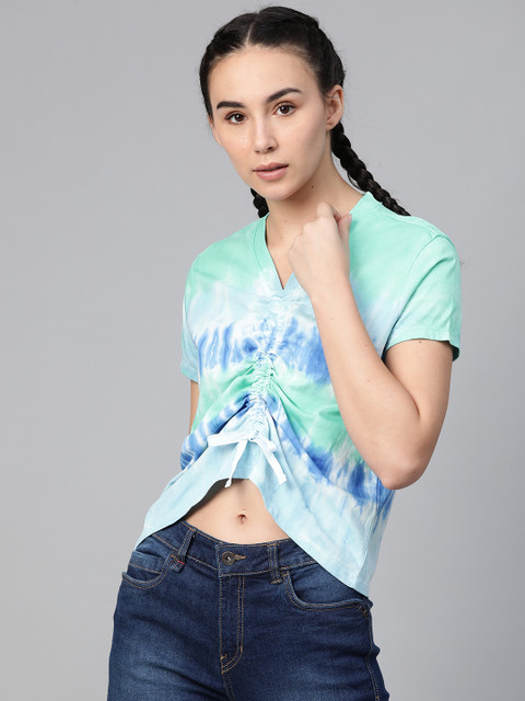 

HRX by Hrithik Roshan Women Blue & Green Lifestyle Tie & Dye Top