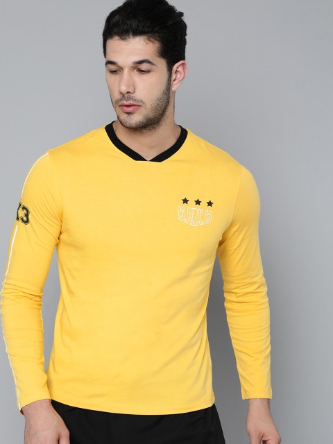 

HRX by Hrithik Roshan Men Yellow Solid Lifestyle Bio-Wash T-shirt