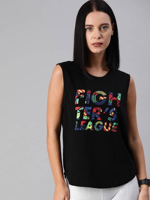 

Hrx By Hrithik Roshan Women Black Printed Bio-Wash Lifestyle Tshirts