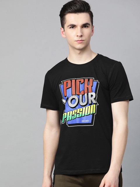 

HRX by Hrithik Roshan Men Black & Blue Printed Lifestyle Bio-Wash T-shirt