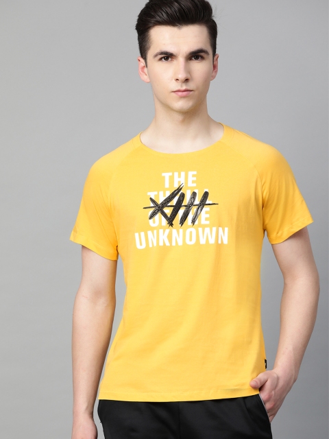 

HRX by Hrithik Roshan Men Yellow Printed Lifestyle Bio-Wash T-shirt