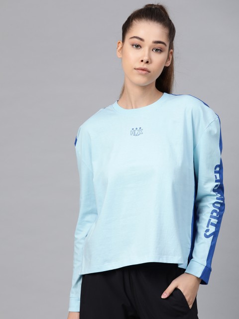 

Hrx By Hrithik Roshan Women Blue Solid Bio-Wash Lifestyle Pure Cotton T-shirt