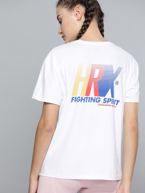 

HRX by Hrithik Roshan Women White Printed Back Lifestyle Bio-Wash Boxy Fit T-shirt