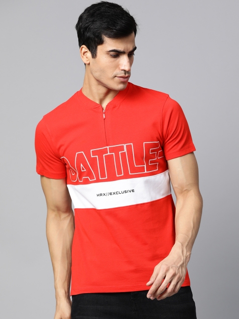 

HRX by Hrithik Roshan Men Red & WhiteColourblocked Bio-Wash Lifestyle T-Shirt