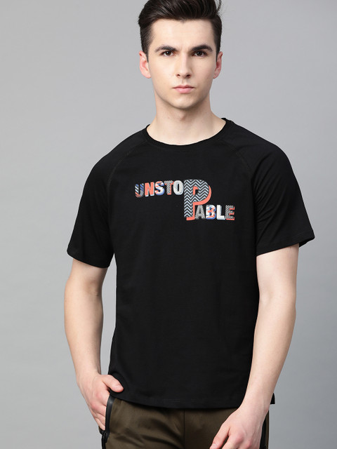 

HRX by Hrithik Roshan Men Black & White Regular Fit Printed Lifestyle Bio-Wash T-shirt
