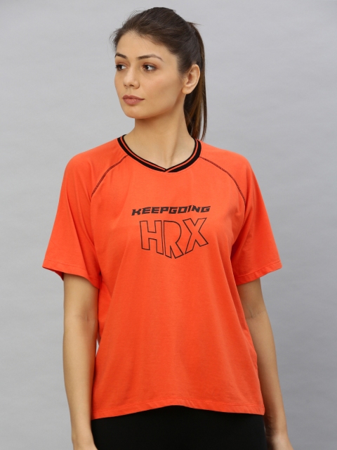

Hrx By Hrithik Roshan Women Orange Solid Boxy Fit Bio-Wash Lifestyle Tshirts