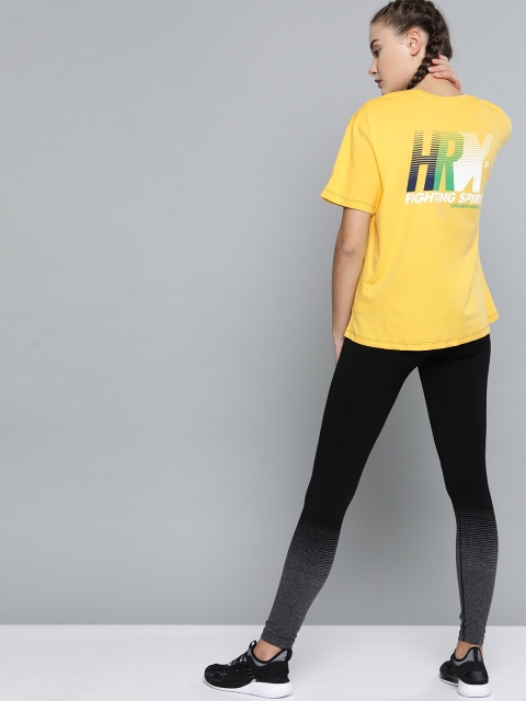 

HRX by Hrithik Roshan Women Yellow Printed Back Lifestyle Boxy Fit T-shirt, Mustard