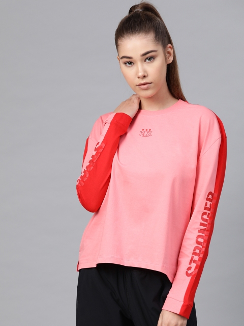 

Hrx By Hrithik Roshan Women Salmon Rose Solid Bio-Wash Lifestyle Pure Cotton T-shirt, Pink