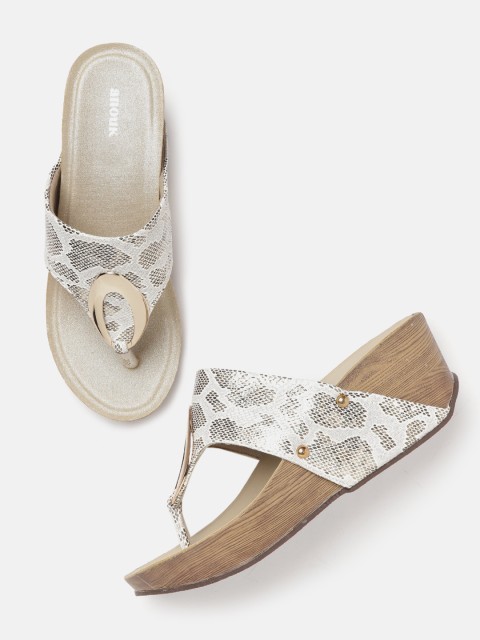 

Anouk Women White & Gold-Toned Snakeskin Textured Heels