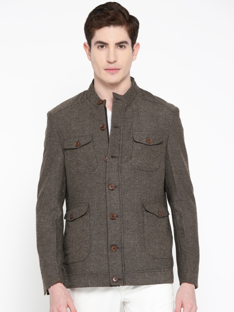 

Blackberrys Men Brown Slim Fit Self-Design Pure Cotton Bandhgala