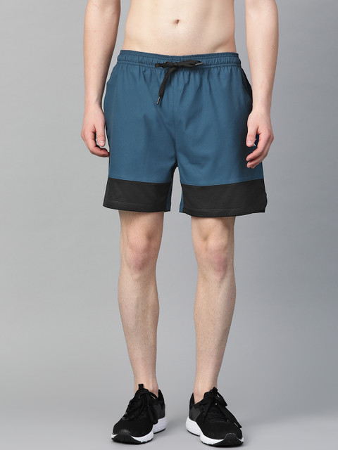 

HRX by Hrithik Roshan Men Moonlit Ocean Colourblocked Rapid-Dry Bio-Wash Training Shorts, Teal