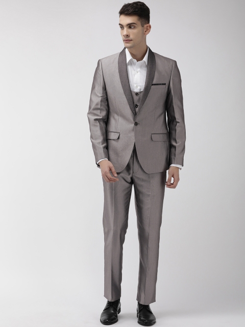 

Park Avenue Grey Self Design Single-Breasted Slim Fit Party Suit