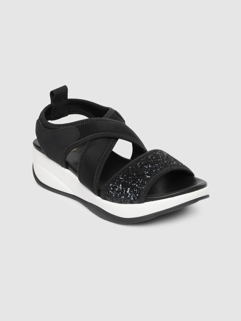 

Tresmode Women Black Embellished Open Toe Flats