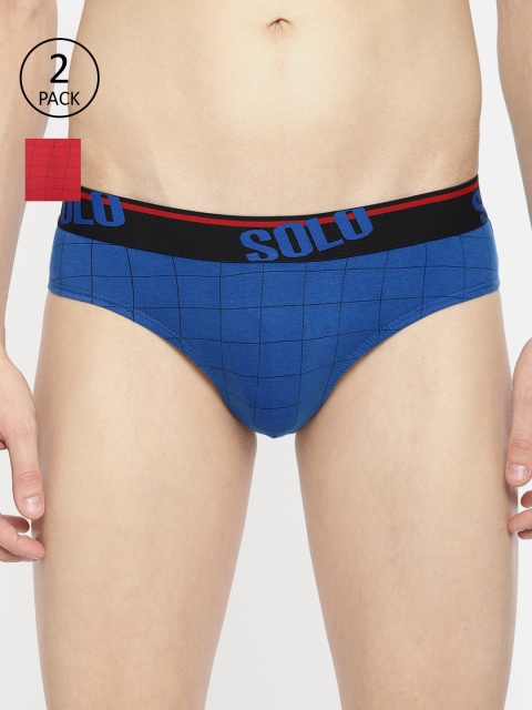 

SOLO Men Pack Of 2 Checked Basic Briefs, Red