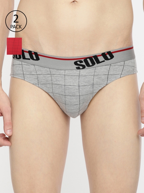 

SOLO Men Pack Of 2 Checked Basic Briefs, Red