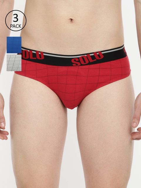 

SOLO Men Pack Of 3 Checked Basic Briefs, Red