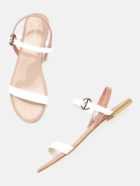 

DressBerry Women White & Peach-Coloured Solid Open Toe Flats