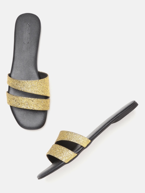 

DressBerry Women Gold-Toned Shimmer Open Toe Flats